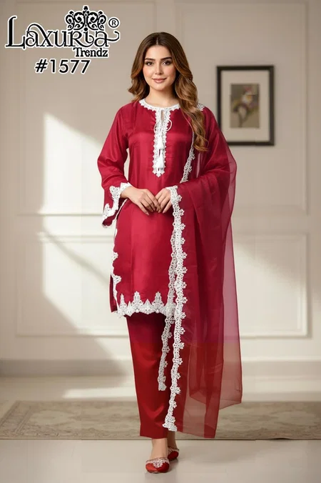 Luxuria Trendz 1577 Satin Kurti With Bottom Dupatta Wholesale Market In Surat
